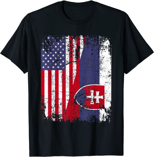 Discover SLOVAK ROOTS | Half American Flag | SLOVAKIA FLAG T-Shirt