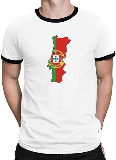 T-shirt de Homem Mapa de Portugal com Acentos No Pescoço e Mangas