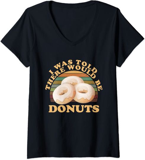 T-shirt de Mulher com Donuts Vintage Retro Decote em V