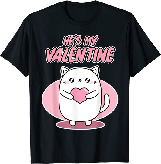 Camisete de Casal Ele é Namorado com Estampa de Gato