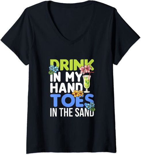 T-shirt de Mulher Férias de Verão Drink In My Hand Toes In The Sand