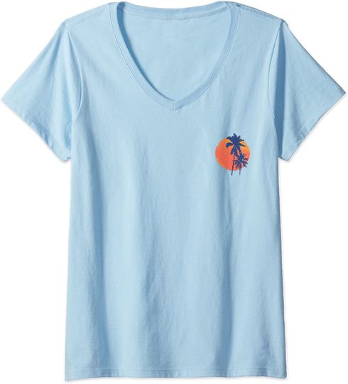 T-shirt de Mulher Verão na Praia Sand Bar Happy Hour Decote em V