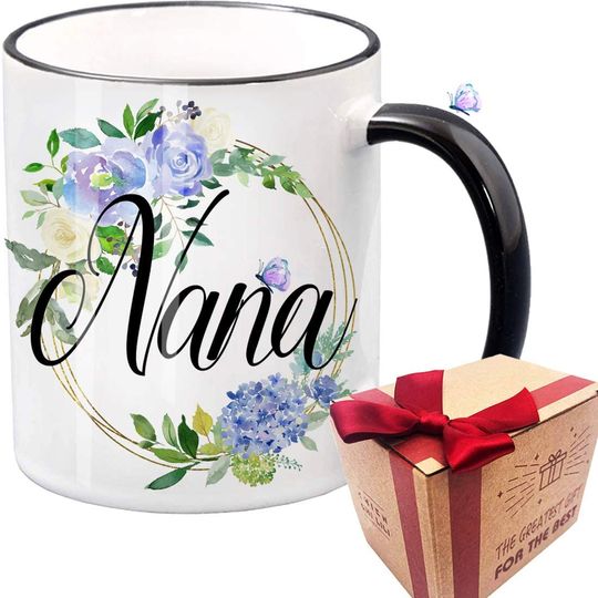 Discover Nana Flower Novelty Coffee Mug Gift for Mother's Day, Birthday, Christmas, Thanksgiving, Best New Grandma, Mimi, Abuela, Pregnancy Announcement tea cup