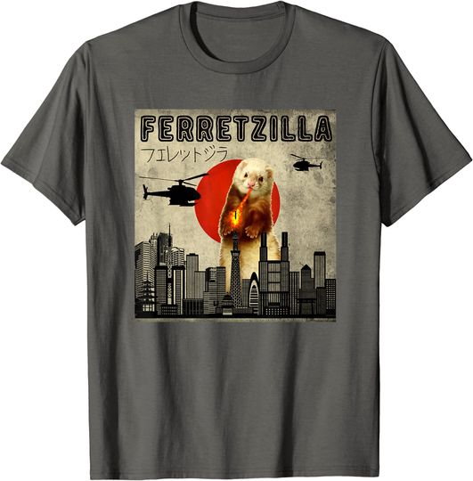 Discover Vintage Ferret Japanese Sunset Style, Ferretzilla T-Shirt