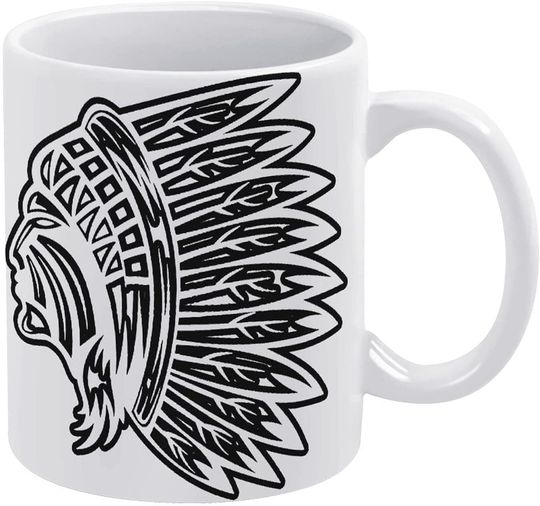 Discover Native American Indians Skull White Printed Coffee Mugs Custom Ceramic Cup With Handle