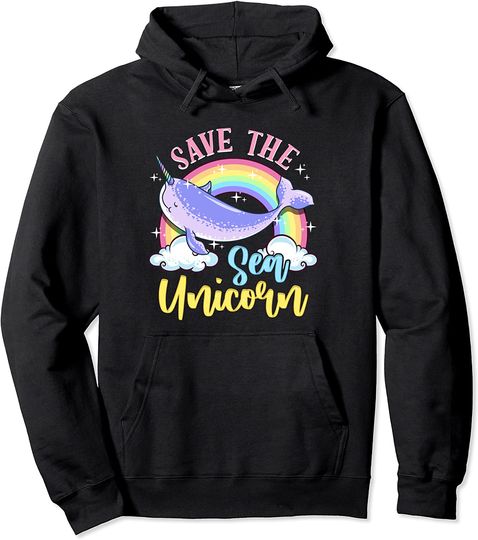 Discover Funny Narwhal Costume Girl Women Save The Sea Unicorn Pullover Hoodie