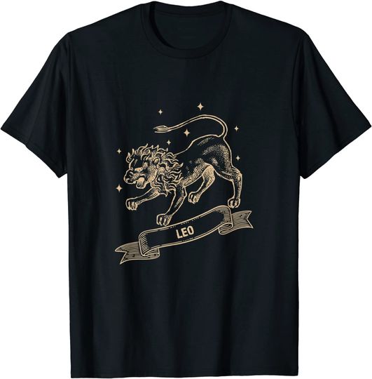 T-shirt Unissexo com Estampa de Leão Signo do Zodíaco