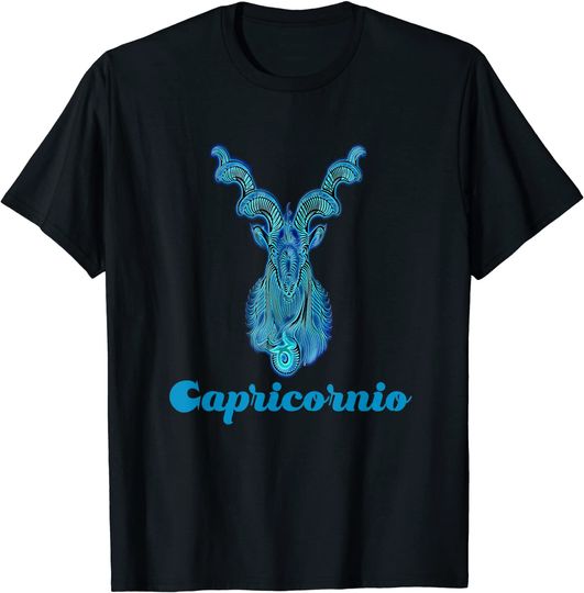 T-shirt Unissexo de Manga Curta com Símbolo Azul de Capricórnio