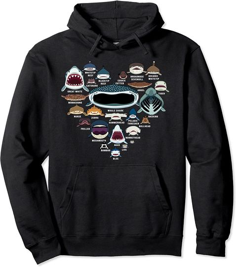 Discover Types Of Shark Identification - Shark Faces - Shark Heart Pullover Hoodie