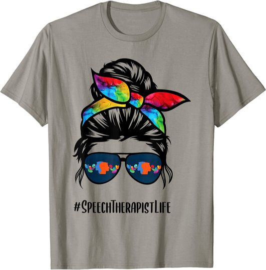 Discover Speech Language Pathologist messy bun T-Shirt