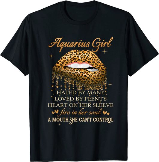 Discover Aquarius Girl Birthday Leopard Sexy Lip T Shirt