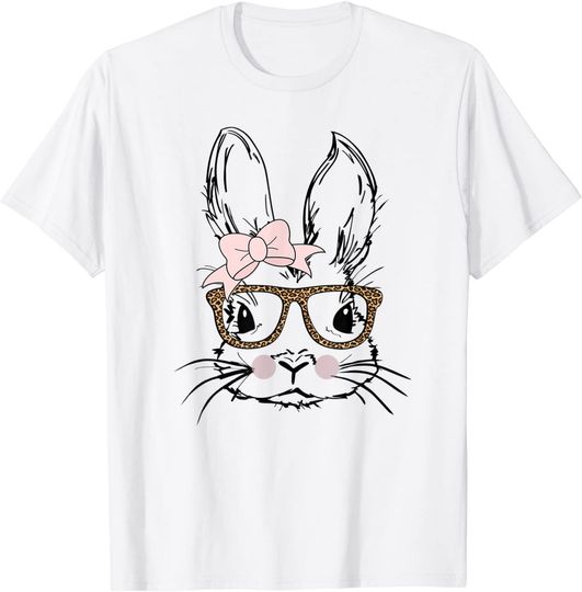 Discover Bunny Face Shirt Leopard Print Glasses EASTER Gift T-Shirt