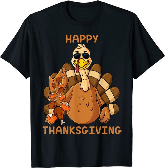 Discover Happy Thanksgiving Turkey Throwing Food Boys Kids T-Shirt