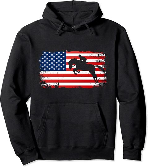 Discover Equestrian Horse Riding USA Flag America Pullover Hoodie