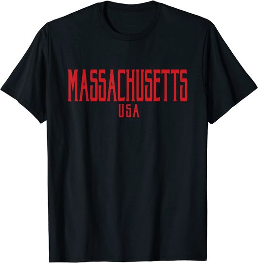 Discover Massachusetts USA Vintage Text Red Print T Shirt