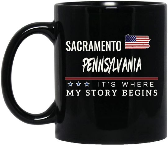 Discover American Flag Mug Sacramento Pennsylvania Coffee Cup It's Where My Story Begins Coffee Mug Patriotic Gift Independence Day Memorial Day Tea Cup Black