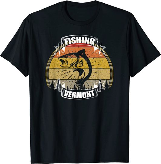 Discover Vintage Sunset Trees Fishing Vermont T-Shirt