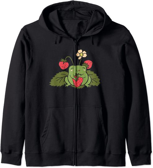 Hoodie com Fecho-éclair Unissexo com Sapo Fofo e Morango