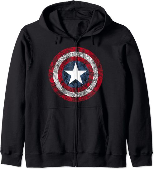 Hoodie com Fecho-éclair Unissexo Capitão América Shield