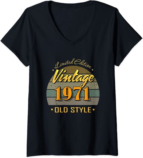 T-shirt para Mulher Vintage 1971 Old Style Decote em V