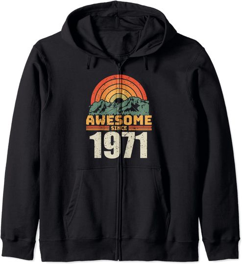 Hoodie com Fecho-éclair Unissexo Retro Awesome Since 1971