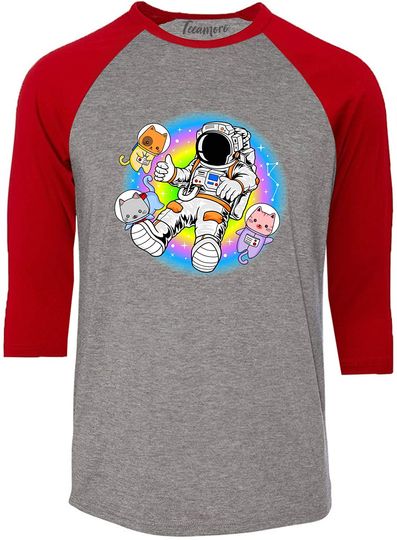 T-shirt Manga 3/4 Raglan Astronauta E Gatos Em Viagem Espacial