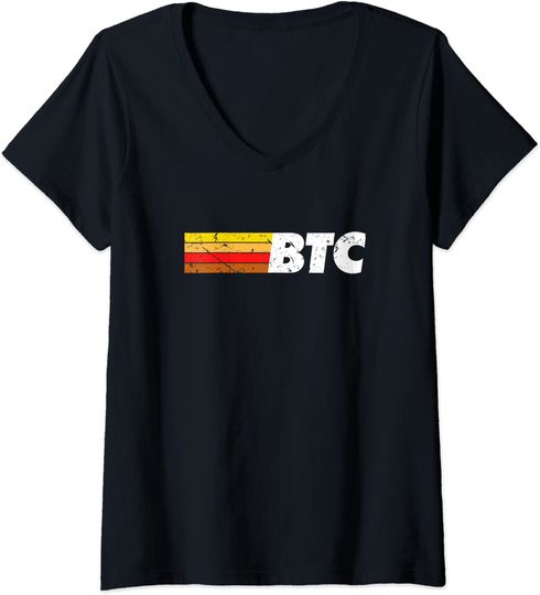 T-shirt para Mulher Bitcoin BTC Crypto Decote em V