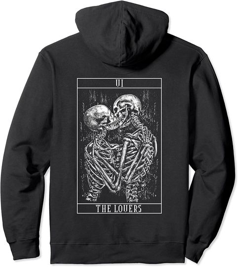 Discover Tarot Card The Lovers - Skeleton Love Kisses Bones Horror Pullover Hoodie