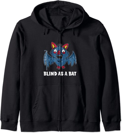 Hoodie com Fecho-éclair Unissexo Divertido Halloween Blind As A Bat