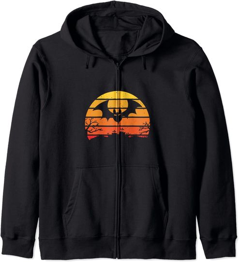 Hoodie com Fecho-éclair Unissexo Vintage Retro com Morcego Halloween