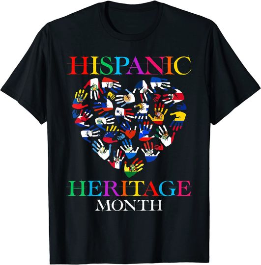Discover Hispanic Heritage Countries Hands Heart World Flags Latino T-Shirt