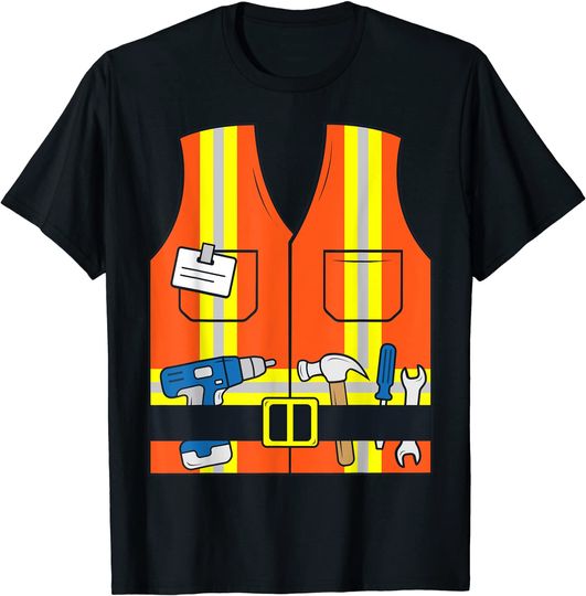 Discover Construction Worker Costume Orange Safety Vest Tools T Shirt