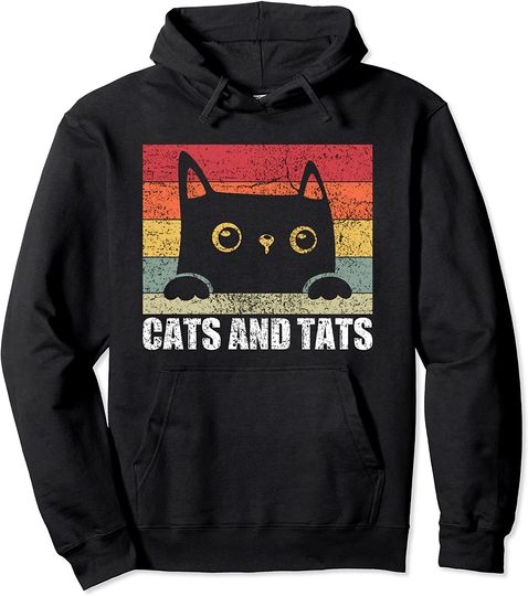 Discover Cats & Tats Pet Lover Funny Sayings Pullover Hoodie