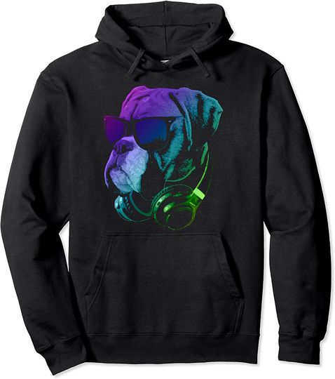 Discover Boxer Dog WIth Sunglasses And Headphones Pullover Hoodie