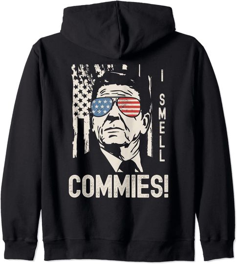 Discover Vintage Ronald Reagan & Flag Sunglasses I Smell Commies Hoodie