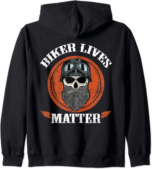 Discover Vintage Biker Lives Matter Skull With Beard Biker Zip Hoodie
