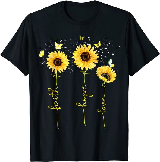Discover Vintage Faith Cross Hope Love Sunflower Butterfly Christian T-Shirt