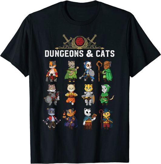 Discover Adventurer Cats Fantasy Tabletop Roleplaying Gamer T-Shirt