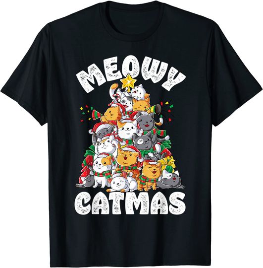 Discover Meowy Catmas Cat Christmas Tree Xmas T-Shirt