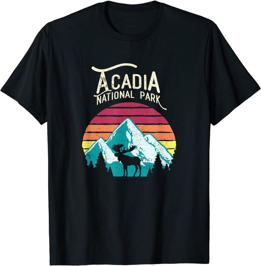 Discover Vintage Acadia National Park Maine Mountains Moose T Shirt