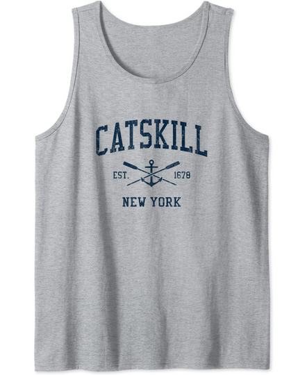Discover The Catskill NY Vintage Navy Crossed Oars & Boat Anchor Tank Top