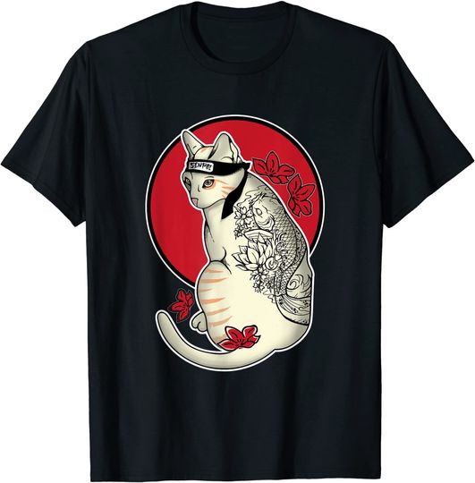 Discover Samurai Cat Tattoo Irezumi Ninja T-Shirt