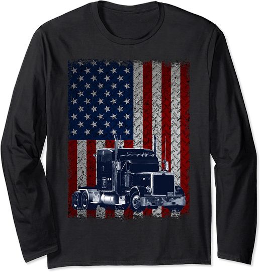 Discover Truck Driver American Flag Long Sleeve
