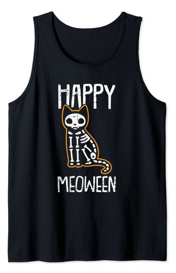 Discover Happy Meoween Lazy Halloween Costume Cat Skeleton Tank Top