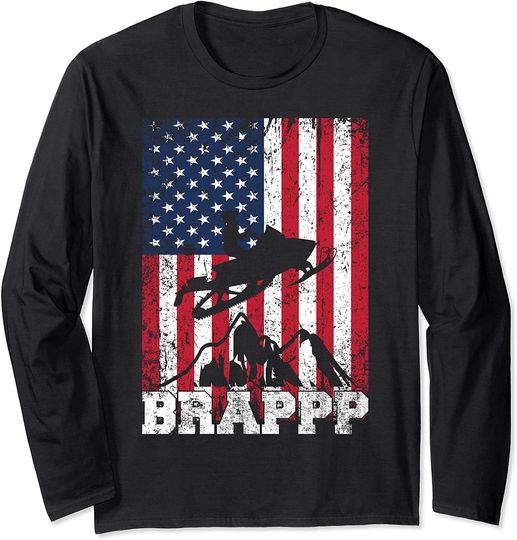 Discover USA American Flag Snowmobiling Brap Snowmobile Rider Winter Long Sleeve