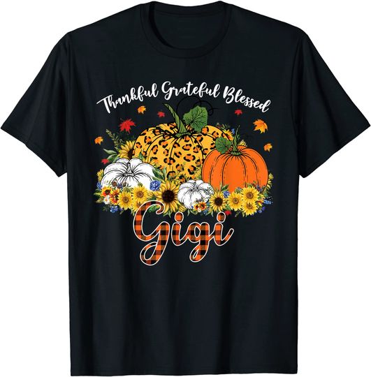 Discover Thankful Grateful Blessed Gigi Pumpkin Leopard Plaid Fall T-Shirt