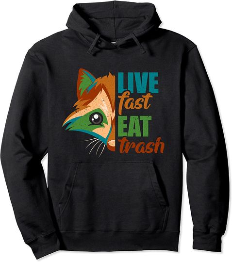 Discover Live fast eat trash Raccoon Camping Pullover Hoodie