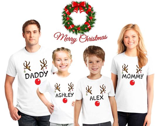Discover Reindeer Christmas Family Pajama Matching Shirts Custom