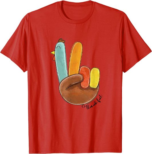 Discover Funny Thanksgiving Peace Sign Turkey Thankful For Lovers T-Shirt
