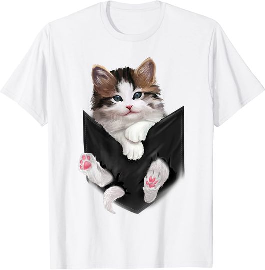 Discover Cute White Kitty in Pocket T-Shirt Cats Tee Shirt Gifts